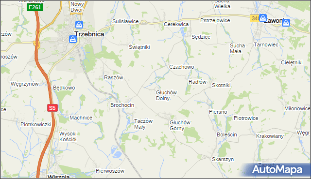 mapa Głuchów Dolny, Głuchów Dolny na mapie Targeo