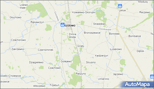 mapa Gnaty gmina Gozdowo, Gnaty gmina Gozdowo na mapie Targeo
