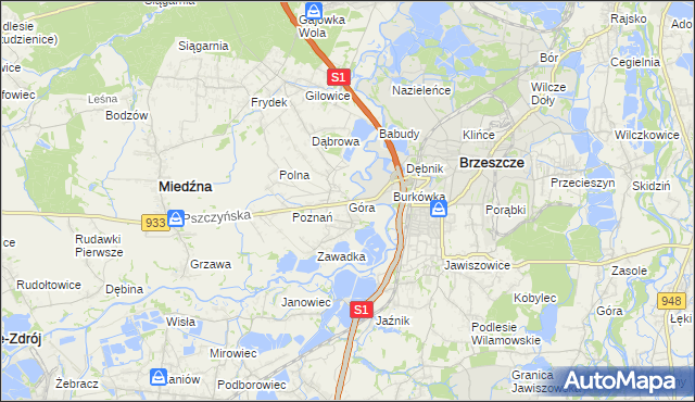mapa Góra gmina Miedźna, Góra gmina Miedźna na mapie Targeo