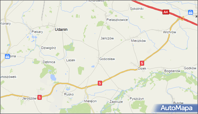 mapa Gościsław gmina Udanin, Gościsław gmina Udanin na mapie Targeo