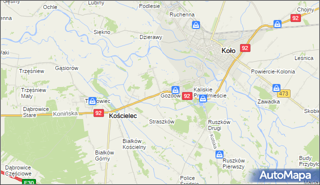 mapa Gozdów gmina Kościelec, Gozdów gmina Kościelec na mapie Targeo