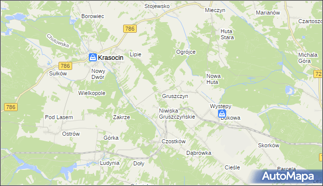 mapa Gruszczyn gmina Krasocin, Gruszczyn gmina Krasocin na mapie Targeo