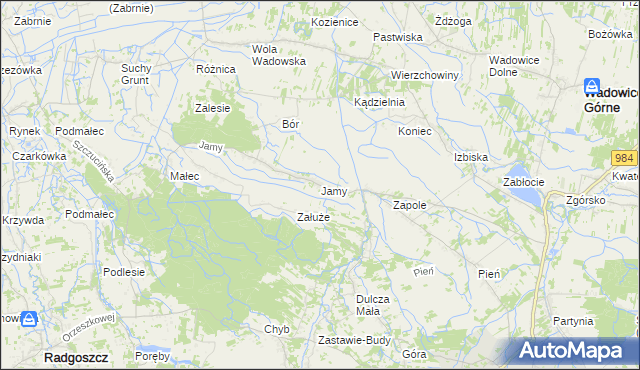 mapa Jamy gmina Wadowice Górne, Jamy gmina Wadowice Górne na mapie Targeo