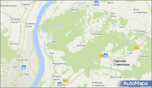 mapa Janowo gmina Dąbrowa Chełmińska, Janowo gmina Dąbrowa Chełmińska na mapie Targeo