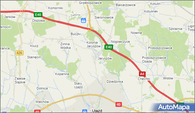 mapa Jaryszów gmina Ujazd, Jaryszów gmina Ujazd na mapie Targeo