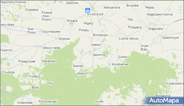 mapa Jasionna gmina Błaszki, Jasionna gmina Błaszki na mapie Targeo