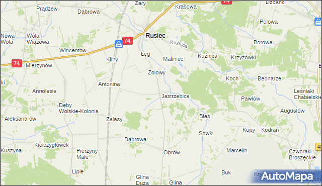 mapa Jastrzębice, Jastrzębice na mapie Targeo