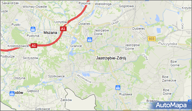 mapa Jastrzębie-Zdrój, Jastrzębie-Zdrój na mapie Targeo