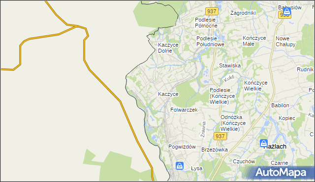 mapa Kaczyce gmina Zebrzydowice, Kaczyce gmina Zebrzydowice na mapie Targeo