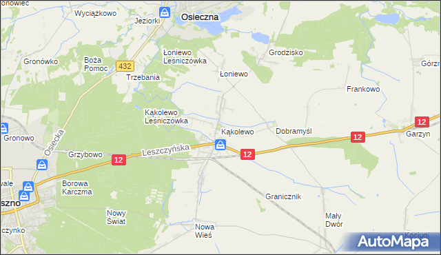 mapa Kąkolewo gmina Osieczna, Kąkolewo gmina Osieczna na mapie Targeo