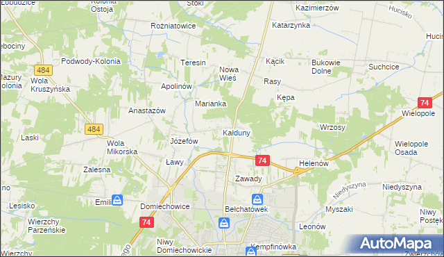 mapa Kałduny gmina Bełchatów, Kałduny gmina Bełchatów na mapie Targeo