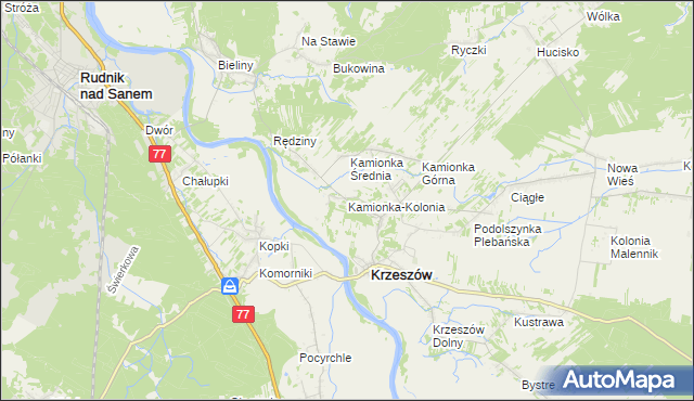 mapa Kamionka-Kolonia, Kamionka-Kolonia na mapie Targeo