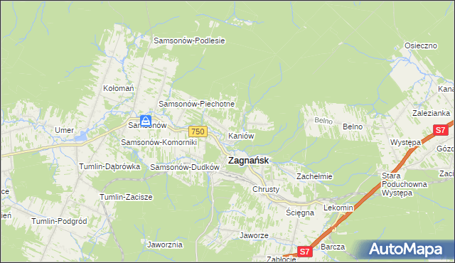 mapa Kaniów gmina Zagnańsk, Kaniów gmina Zagnańsk na mapie Targeo