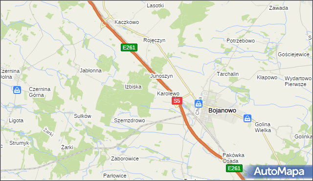 mapa Karolewo gmina Bojanowo, Karolewo gmina Bojanowo na mapie Targeo