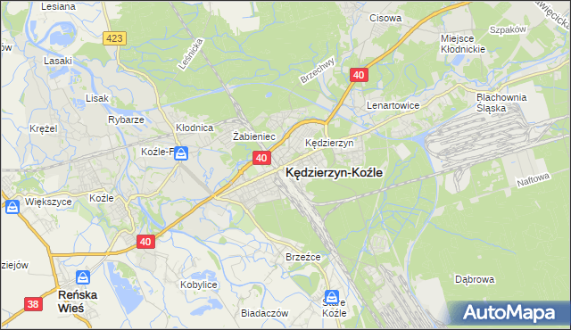 mapa Kędzierzyna-Koźle, Kędzierzyn-Koźle na mapie Targeo
