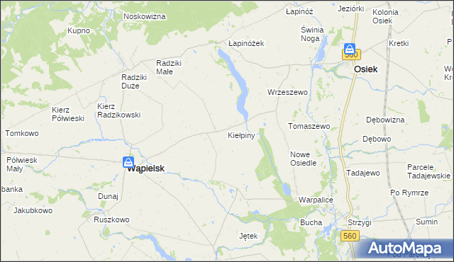 mapa Kiełpiny gmina Wąpielsk, Kiełpiny gmina Wąpielsk na mapie Targeo