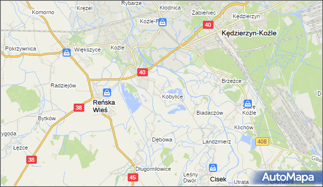 mapa Kobylice gmina Cisek, Kobylice gmina Cisek na mapie Targeo