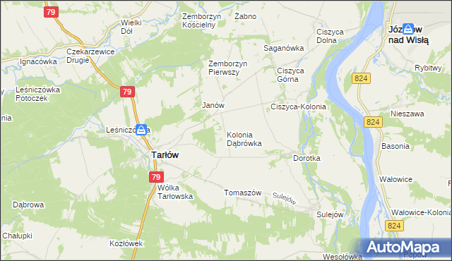 mapa Kolonia Dąbrówka gmina Tarłów, Kolonia Dąbrówka gmina Tarłów na mapie Targeo