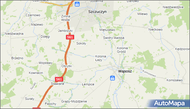 mapa Kolonia Łazy gmina Wąsosz, Kolonia Łazy gmina Wąsosz na mapie Targeo