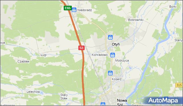mapa Konradowo gmina Otyń, Konradowo gmina Otyń na mapie Targeo