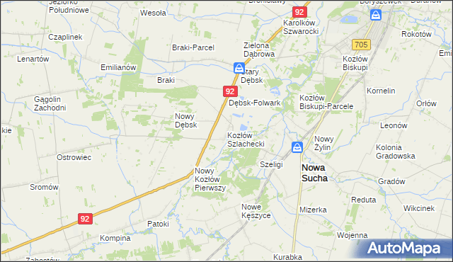 mapa Kozłów Szlachecki, Kozłów Szlachecki na mapie Targeo