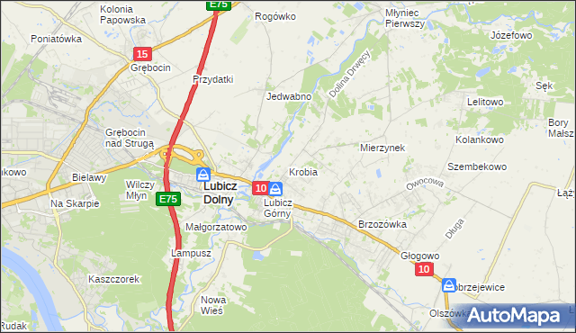 mapa Krobia gmina Lubicz, Krobia gmina Lubicz na mapie Targeo