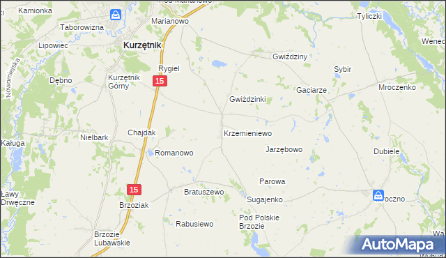 mapa Krzemieniewo gmina Kurzętnik, Krzemieniewo gmina Kurzętnik na mapie Targeo