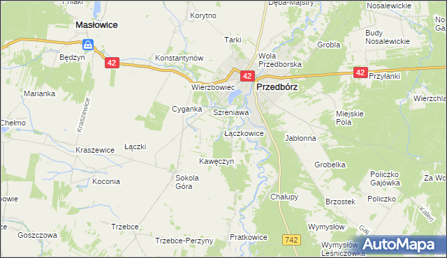 mapa Łączkowice gmina Masłowice, Łączkowice gmina Masłowice na mapie Targeo