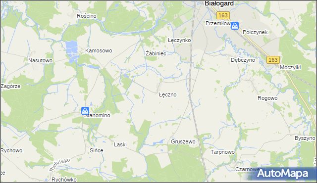mapa Łęczno gmina Białogard, Łęczno gmina Białogard na mapie Targeo