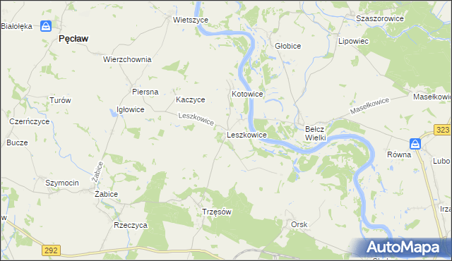mapa Leszkowice gmina Pęcław, Leszkowice gmina Pęcław na mapie Targeo