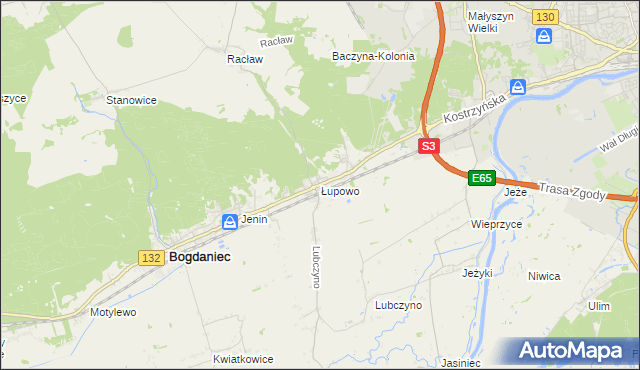 mapa Łupowo gmina Bogdaniec, Łupowo gmina Bogdaniec na mapie Targeo
