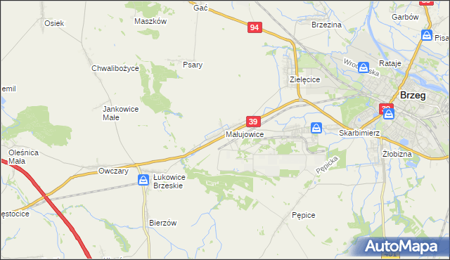 mapa Małujowice, Małujowice na mapie Targeo