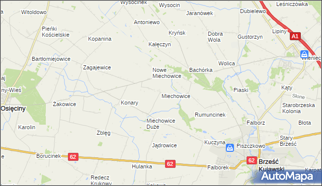 mapa Miechowice gmina Brześć Kujawski, Miechowice gmina Brześć Kujawski na mapie Targeo