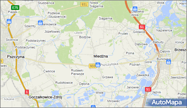 mapa Miedźna, Miedźna na mapie Targeo