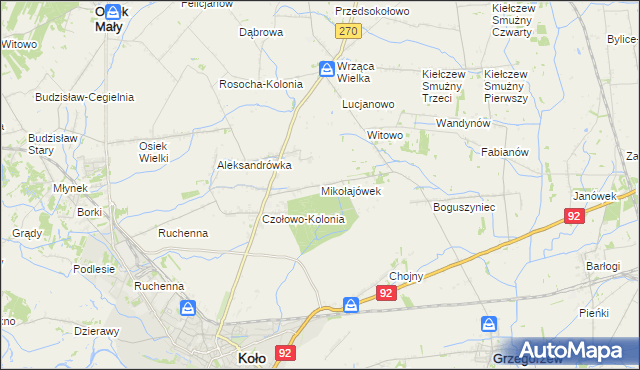 mapa Mikołajówek gmina Koło, Mikołajówek gmina Koło na mapie Targeo