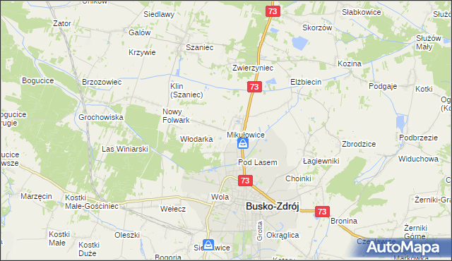 mapa Mikułowice gmina Busko-Zdrój, Mikułowice gmina Busko-Zdrój na mapie Targeo