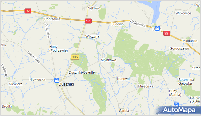 mapa Młynkowo gmina Duszniki, Młynkowo gmina Duszniki na mapie Targeo
