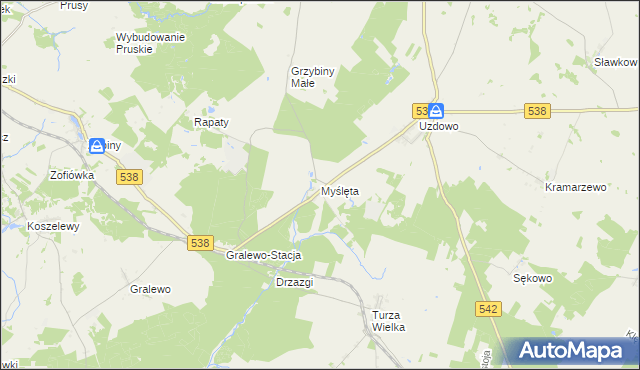 mapa Myślęta, Myślęta na mapie Targeo
