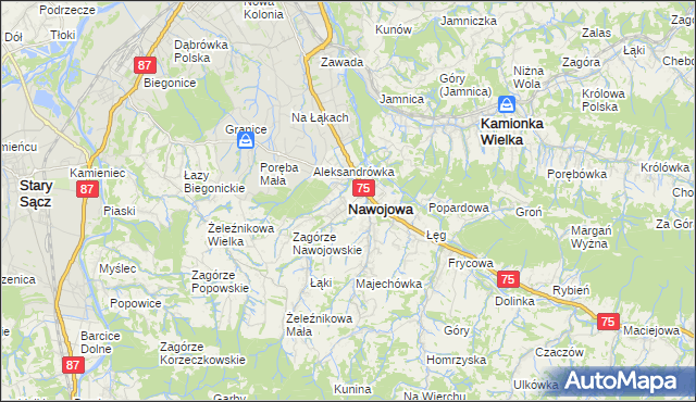 mapa Nawojowa, Nawojowa na mapie Targeo