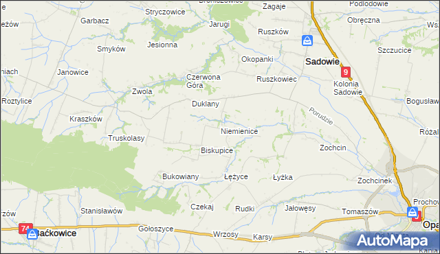 mapa Niemienice gmina Sadowie, Niemienice gmina Sadowie na mapie Targeo