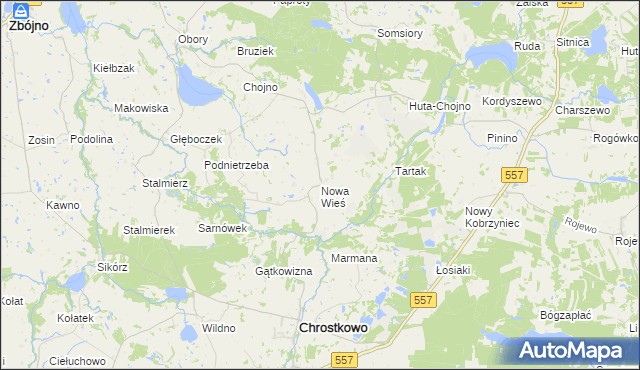mapa Nowa Wieś gmina Chrostkowo, Nowa Wieś gmina Chrostkowo na mapie Targeo