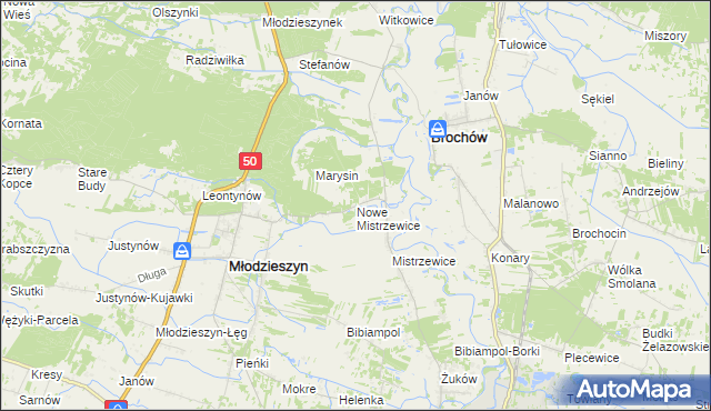 mapa Nowe Mistrzewice, Nowe Mistrzewice na mapie Targeo