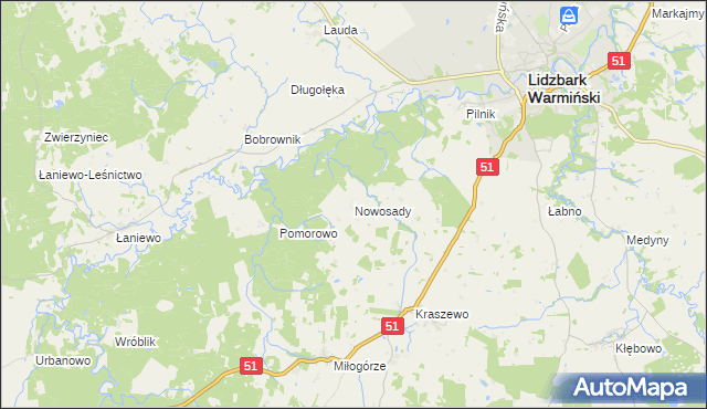 mapa Nowosady gmina Lidzbark Warmiński, Nowosady gmina Lidzbark Warmiński na mapie Targeo