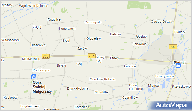 mapa Nowy Gaj gmina Góra Świętej Małgorzaty, Nowy Gaj gmina Góra Świętej Małgorzaty na mapie Targeo