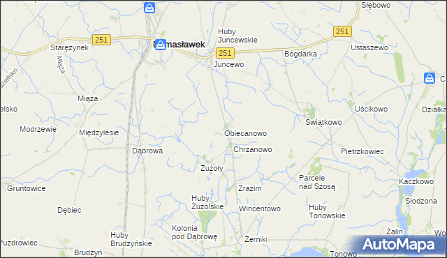 mapa Obiecanowo gmina Janowiec Wielkopolski, Obiecanowo gmina Janowiec Wielkopolski na mapie Targeo