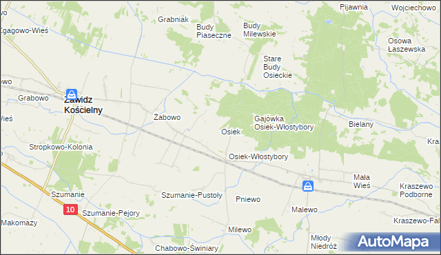 mapa Osiek gmina Zawidz, Osiek gmina Zawidz na mapie Targeo
