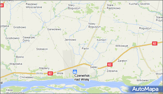 mapa Parlin gmina Czerwińsk nad Wisłą, Parlin gmina Czerwińsk nad Wisłą na mapie Targeo