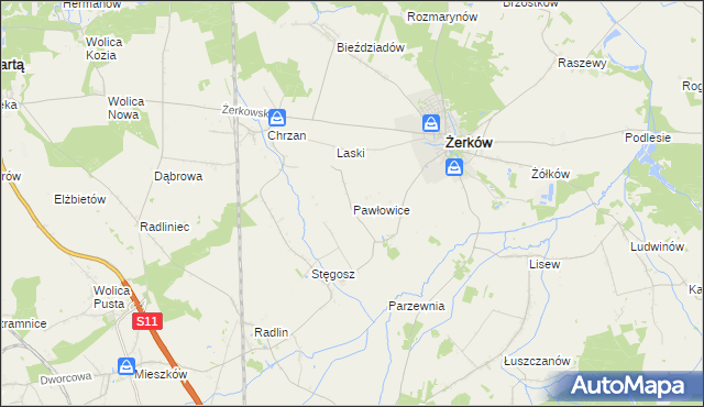 mapa Pawłowice gmina Żerków, Pawłowice gmina Żerków na mapie Targeo