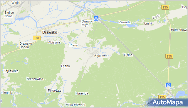 mapa Pęckowo gmina Drawsko, Pęckowo gmina Drawsko na mapie Targeo
