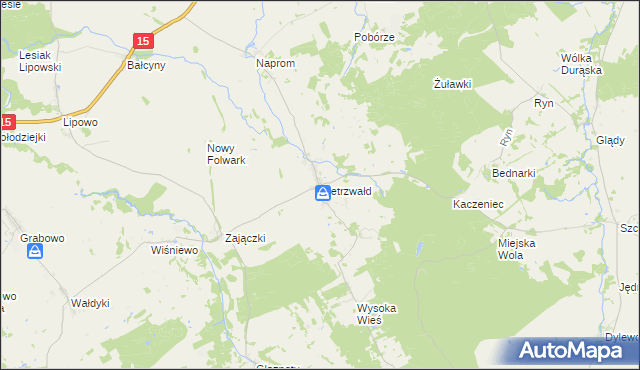 mapa Pietrzwałd gmina Ostróda, Pietrzwałd gmina Ostróda na mapie Targeo